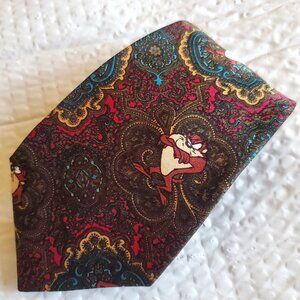 Vtg Men's Tie TAZ Tasmanian Devil Looney Tunes Mania Paisley Damask Made in USA